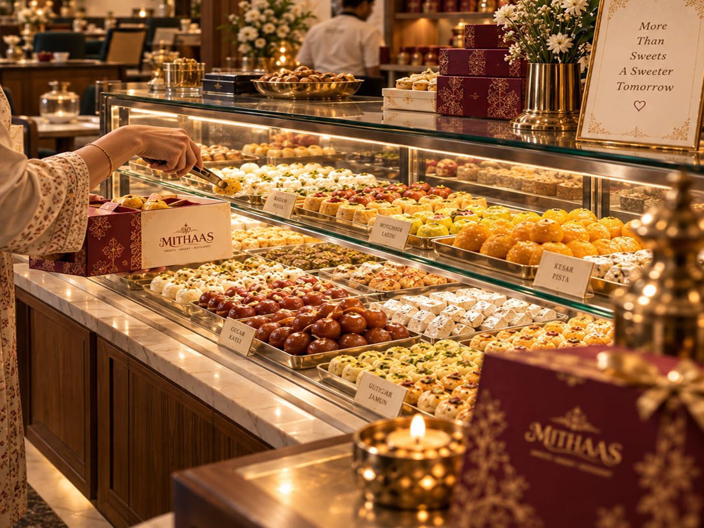 The bakery shelf at Mithaas