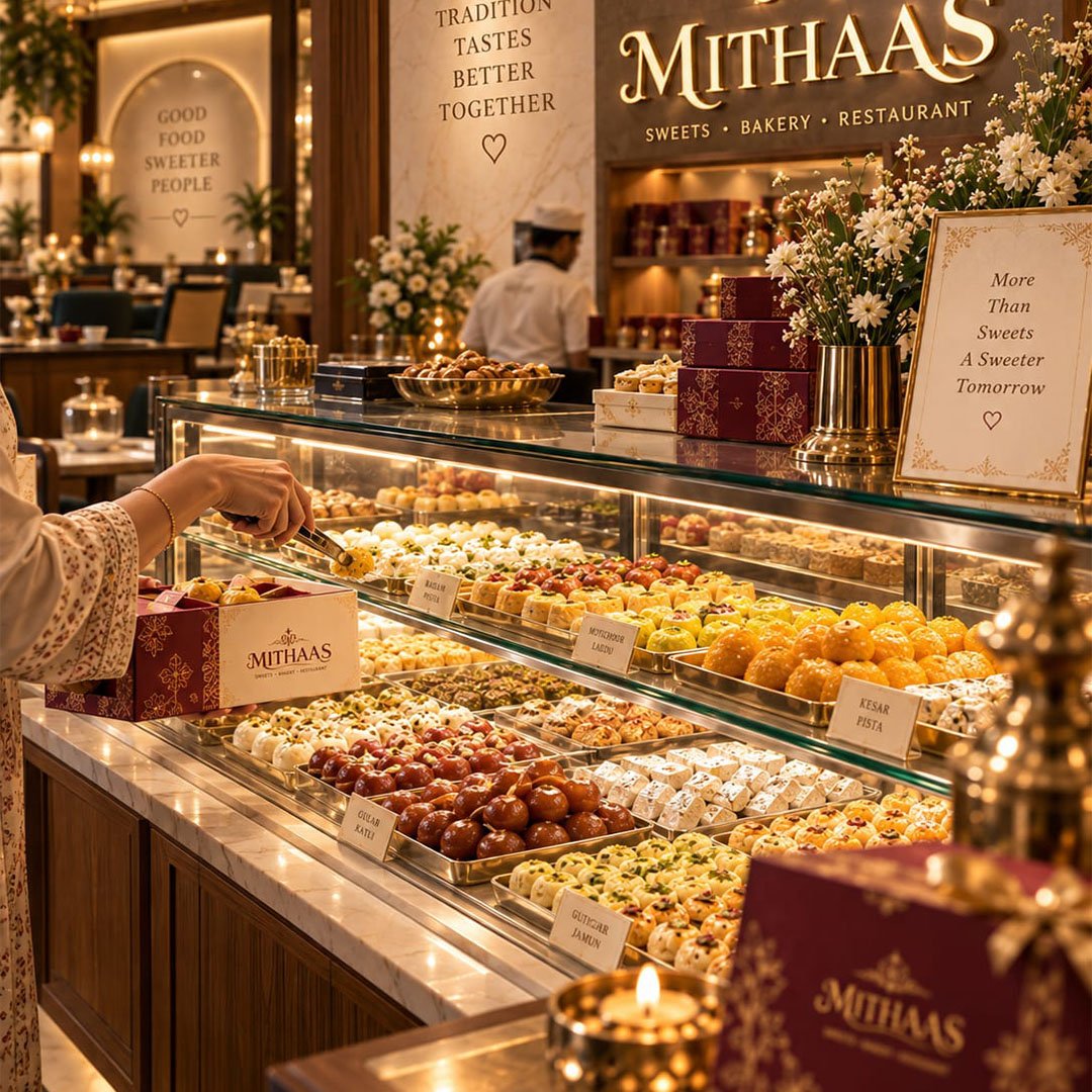 The sweet counter at Mithaas